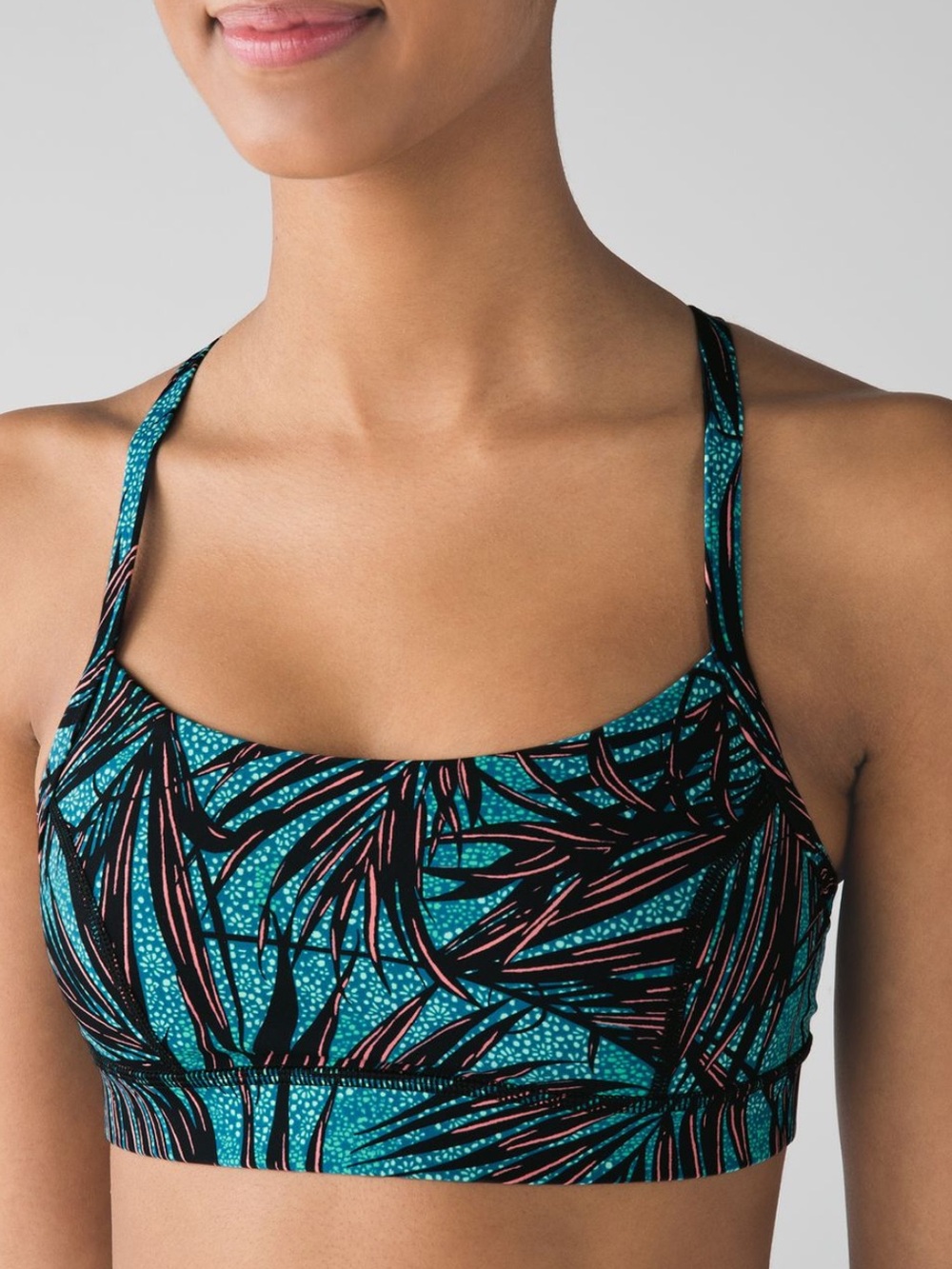 Lululemon Tropical Print Strappy Sports Bra Teal & Black Size 4
